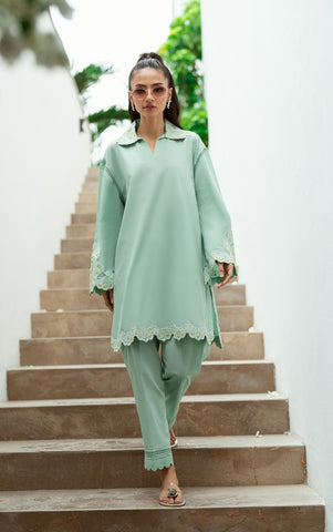 SS25DC-2569 MINT GREEN 2PCS  EMBROIDERED KURTA WITH TROUSER