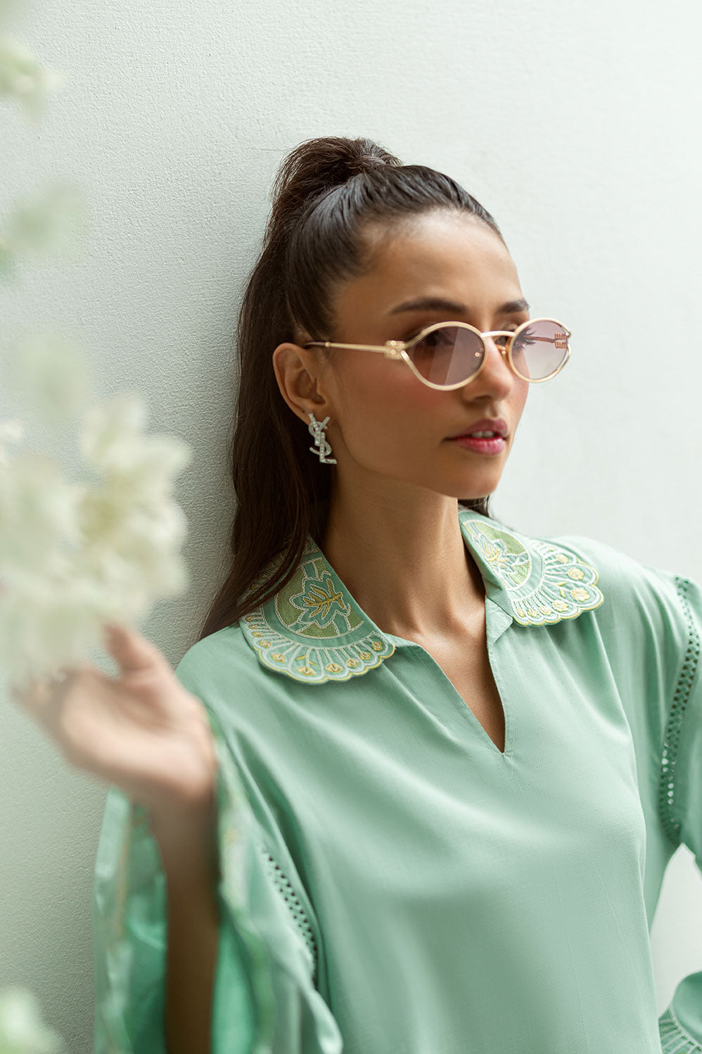 SS25DC-2569 MINT GREEN 2PCS  EMBROIDERED KURTA WITH TROUSER