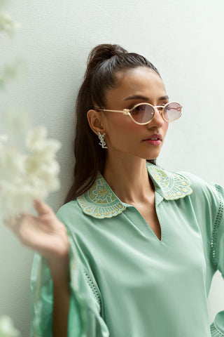 SS25DC-2569 MINT GREEN 2PCS  EMBROIDERED KURTA WITH TROUSER