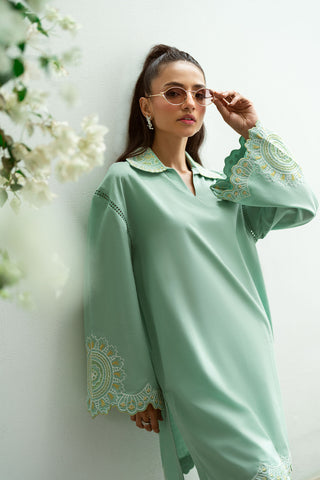 SS25DC-2569 MINT GREEN 2PCS  EMBROIDERED KURTA WITH TROUSER