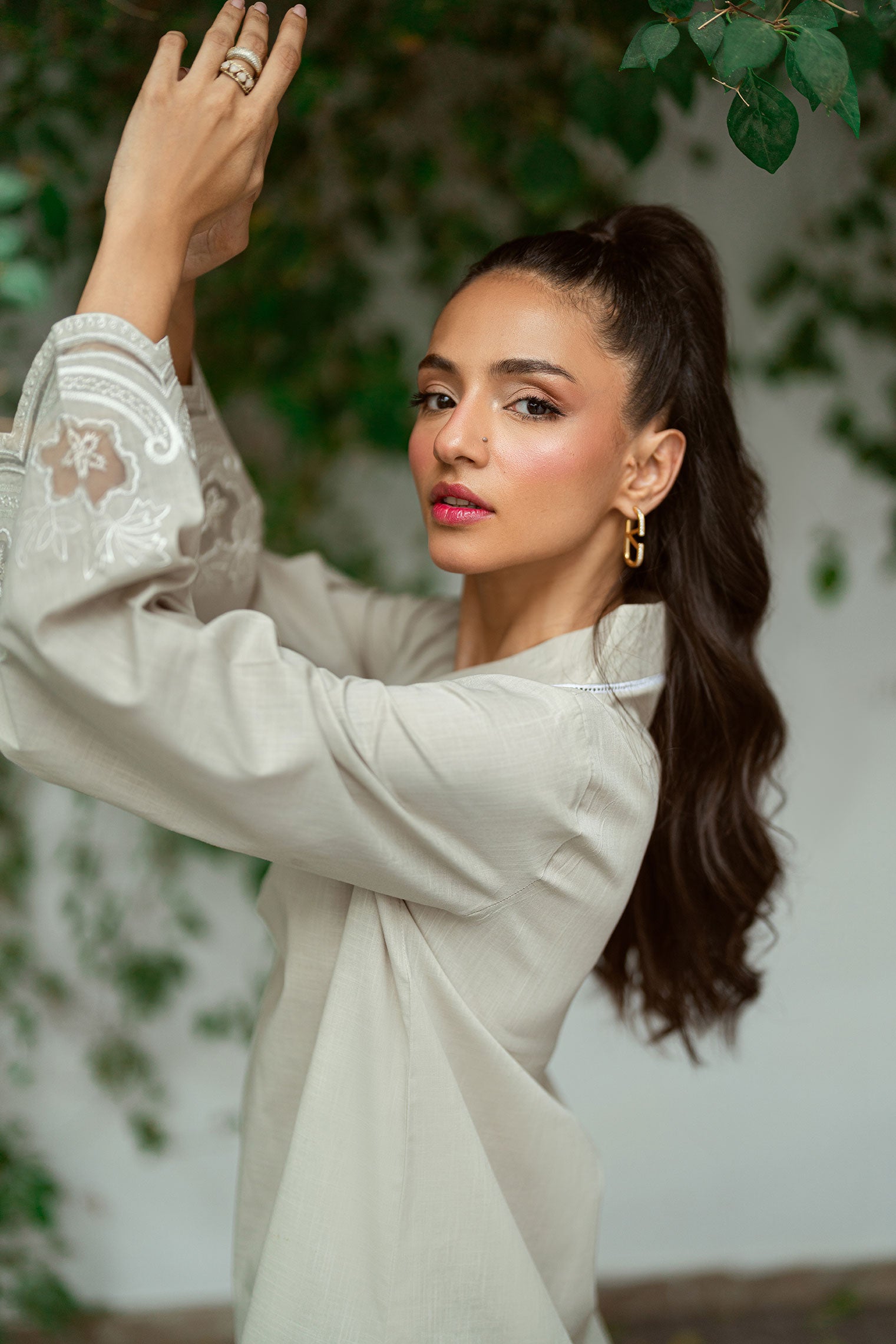 SS25DC-2570 GREY 2PCS  EMBROIDERED KURTA WITH TROUSER