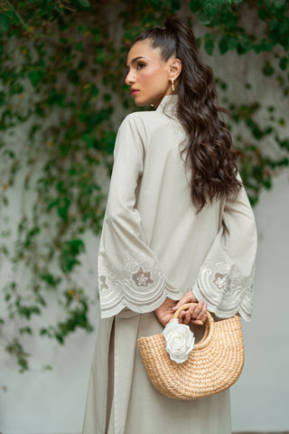 SS25DC-2570 GREY 2PCS  EMBROIDERED KURTA WITH TROUSER