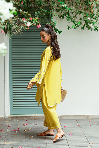 SS25DC-2571 MUSTARD 2PCS  EMBROIDERED KURTA WITH TROUSER