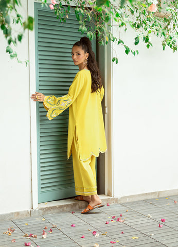 SS25DC-2571 MUSTARD 2PCS  EMBROIDERED KURTA WITH TROUSER