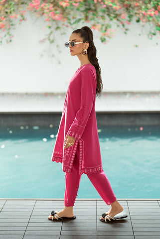 SS25DC-2572 DARK PINK 2PCS  EMBROIDERED KURTA WITH TROUSER