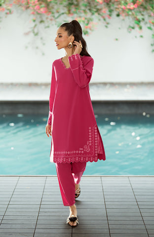 SS25DC-2572 DARK PINK 2PCS  EMBROIDERED KURTA WITH TROUSER