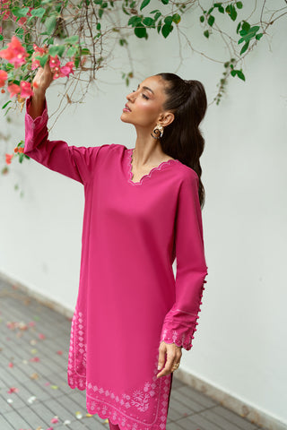 SS25DC-2572 DARK PINK 2PCS  EMBROIDERED KURTA WITH TROUSER