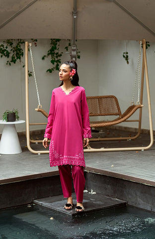 SS25DC-2572 DARK PINK 2PCS  EMBROIDERED KURTA WITH TROUSER