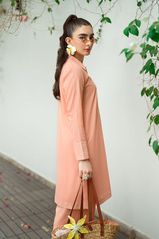SS25DC-2573 PEACH 2PCS  EMBROIDERED KURTA WITH TROUSER