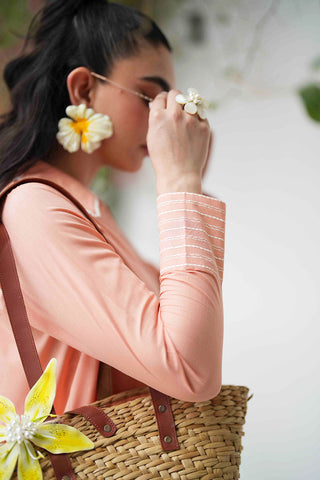 SS25DC-2573 PEACH 2PCS  EMBROIDERED KURTA WITH TROUSER