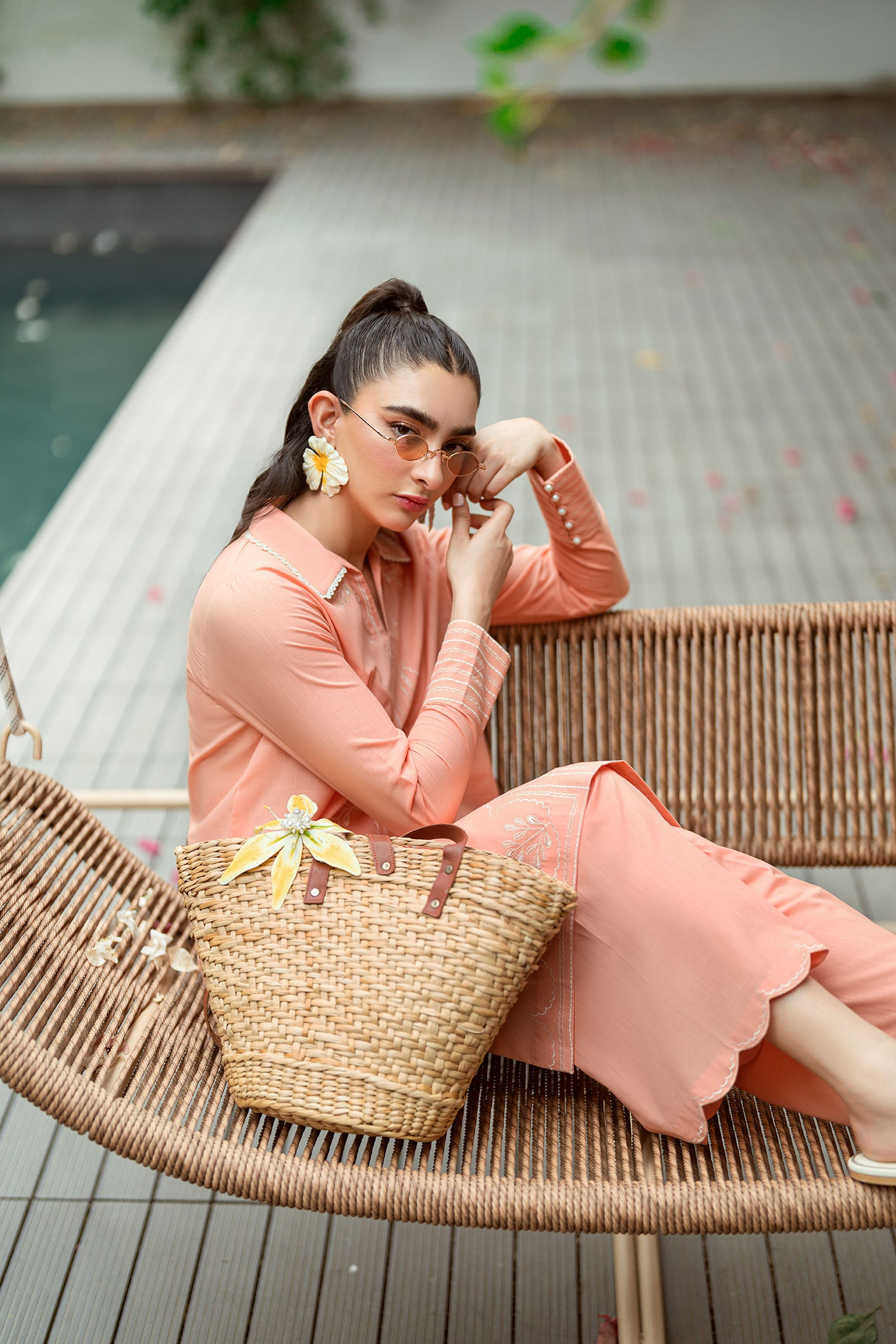 SS25DC-2573 PEACH 2PCS  EMBROIDERED KURTA WITH TROUSER