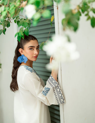 SS25DC-2574 WHITE 2PCS  EMBROIDERED KURTA WITH TROUSER