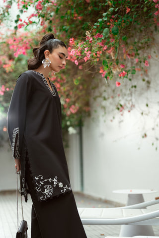SS25DC-2575 BLACK 2PCS  EMBROIDERED KURTA WITH TROUSER