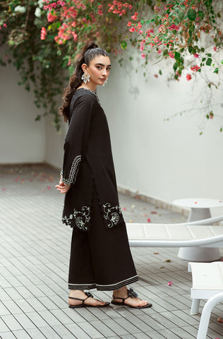 SS25DC-2575 BLACK 2PCS  EMBROIDERED KURTA WITH TROUSER