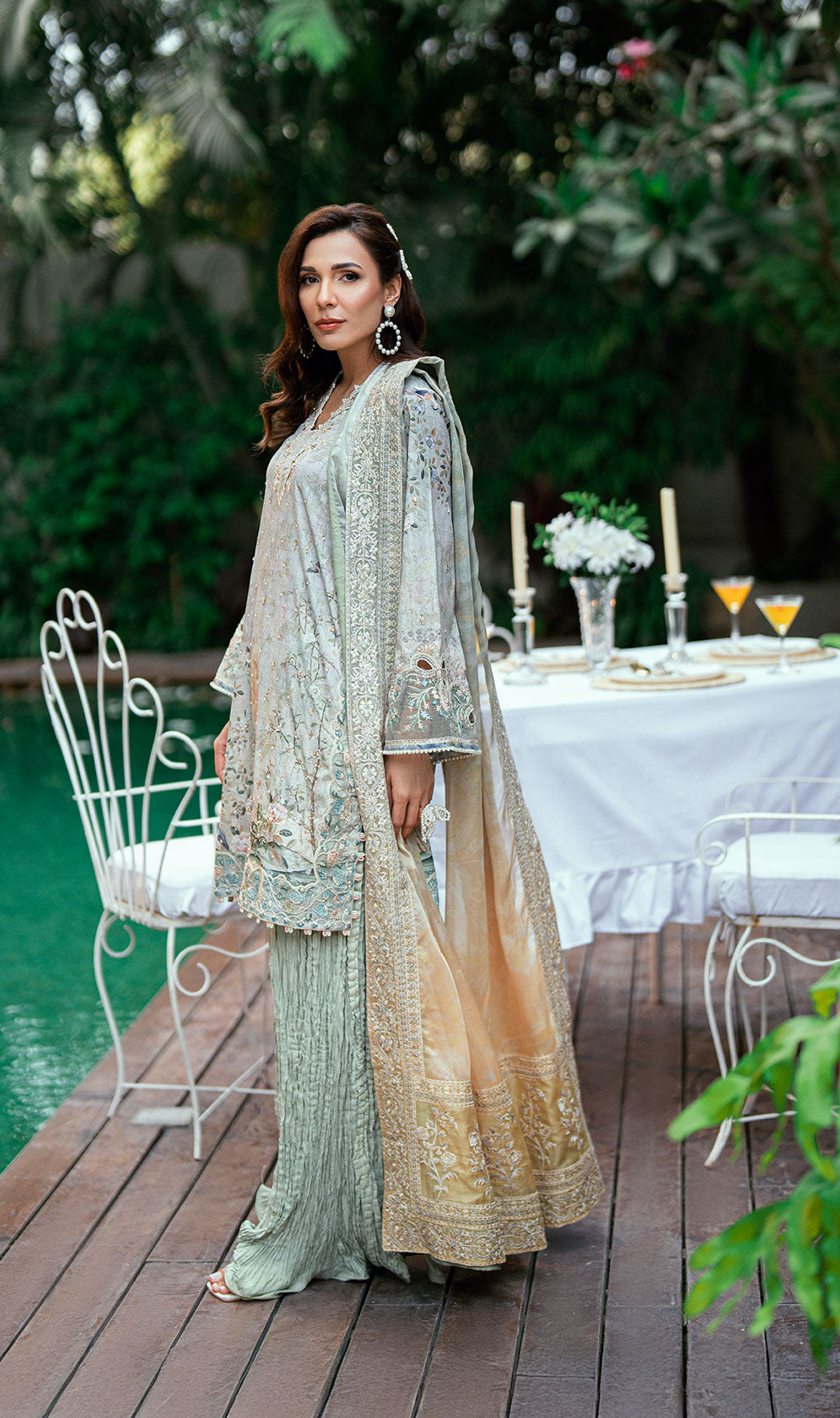 SS25DA-2758 GREEN 2PCS HAND EMBELLISHED KURTA WITH TROUSER