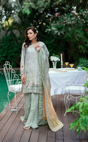 SS25DA-2758 GREEN 2PCS HAND EMBELLISHED KURTA WITH TROUSER