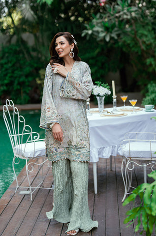 SS25DA-2758 GREEN 2PCS HAND EMBELLISHED KURTA WITH TROUSER