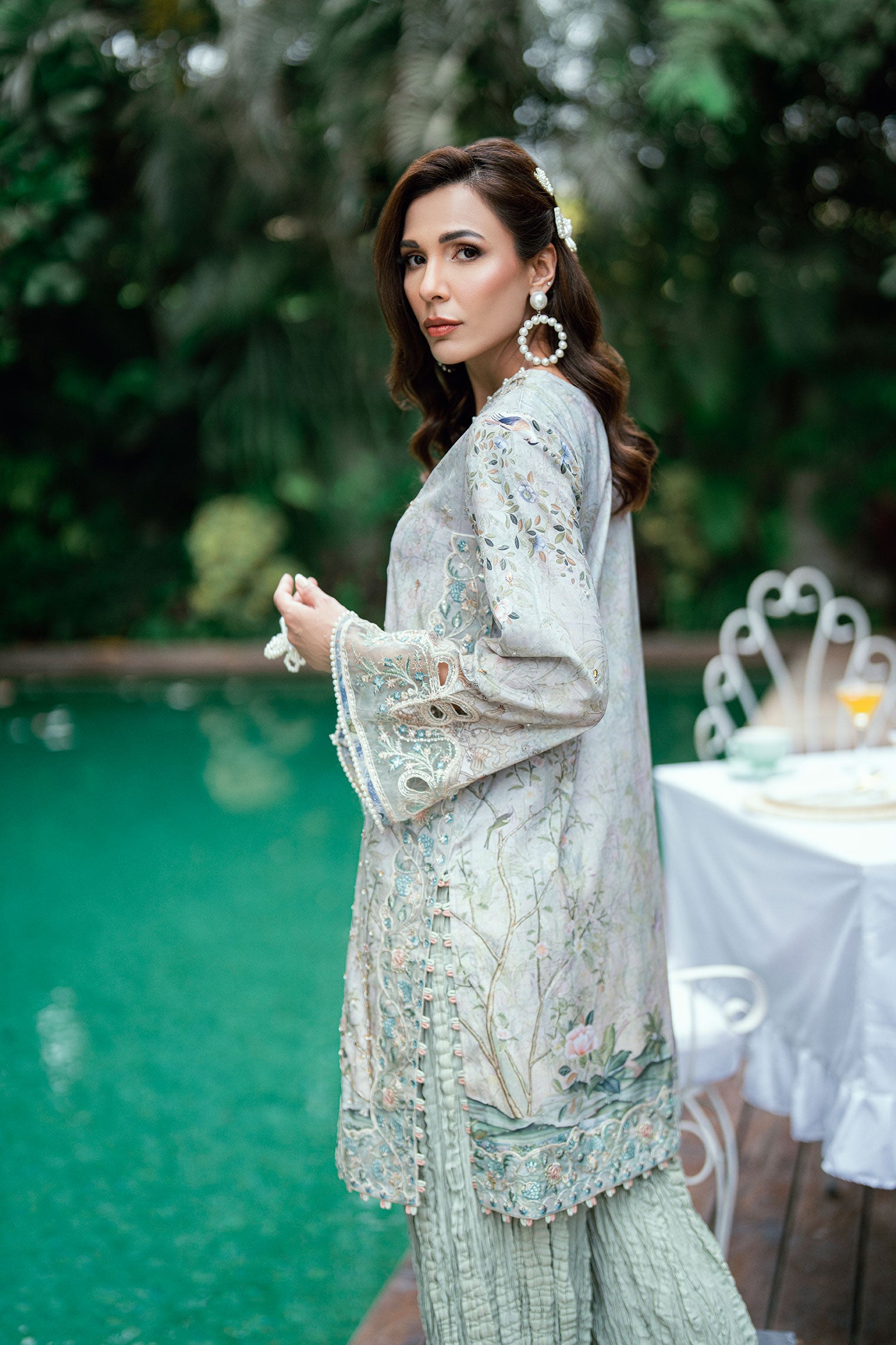 SS25DA-2758 GREEN 2PCS HAND EMBELLISHED KURTA WITH TROUSER