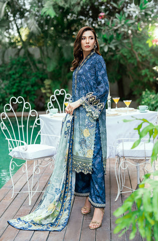 SS25DA-2754 NAVY BLUE 2PCS  EMBROIDERED KURTA WITH TROUSER
