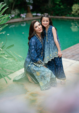 SS25DA-2754 NAVY BLUE 2PCS  EMBROIDERED KURTA WITH TROUSER