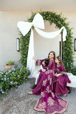 SS25DA-2701 PLUM 2PCS  EMBROIDERED KURTA WITH TROUSER
