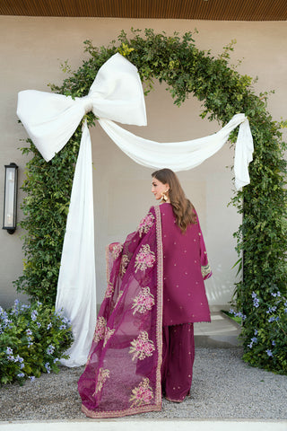 SS25DA-2701 PLUM 2PCS  EMBROIDERED KURTA WITH TROUSER