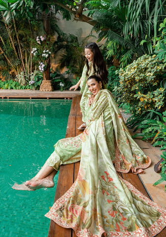 SS25DA-2751 L-GREEN 2PCS  HAND EMBELLISHED KURTA WITH TROUSER