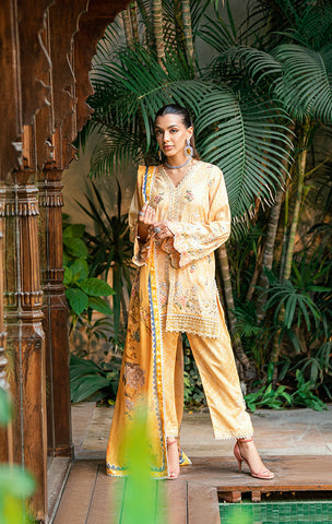 SS25DA-2753 YELLOW 2PCS HAND EMBELLISHED KURTA WITH TROUSER