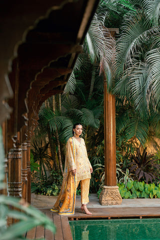 SS25DA-2753 YELLOW 2PCS HAND EMBELLISHED KURTA WITH TROUSER