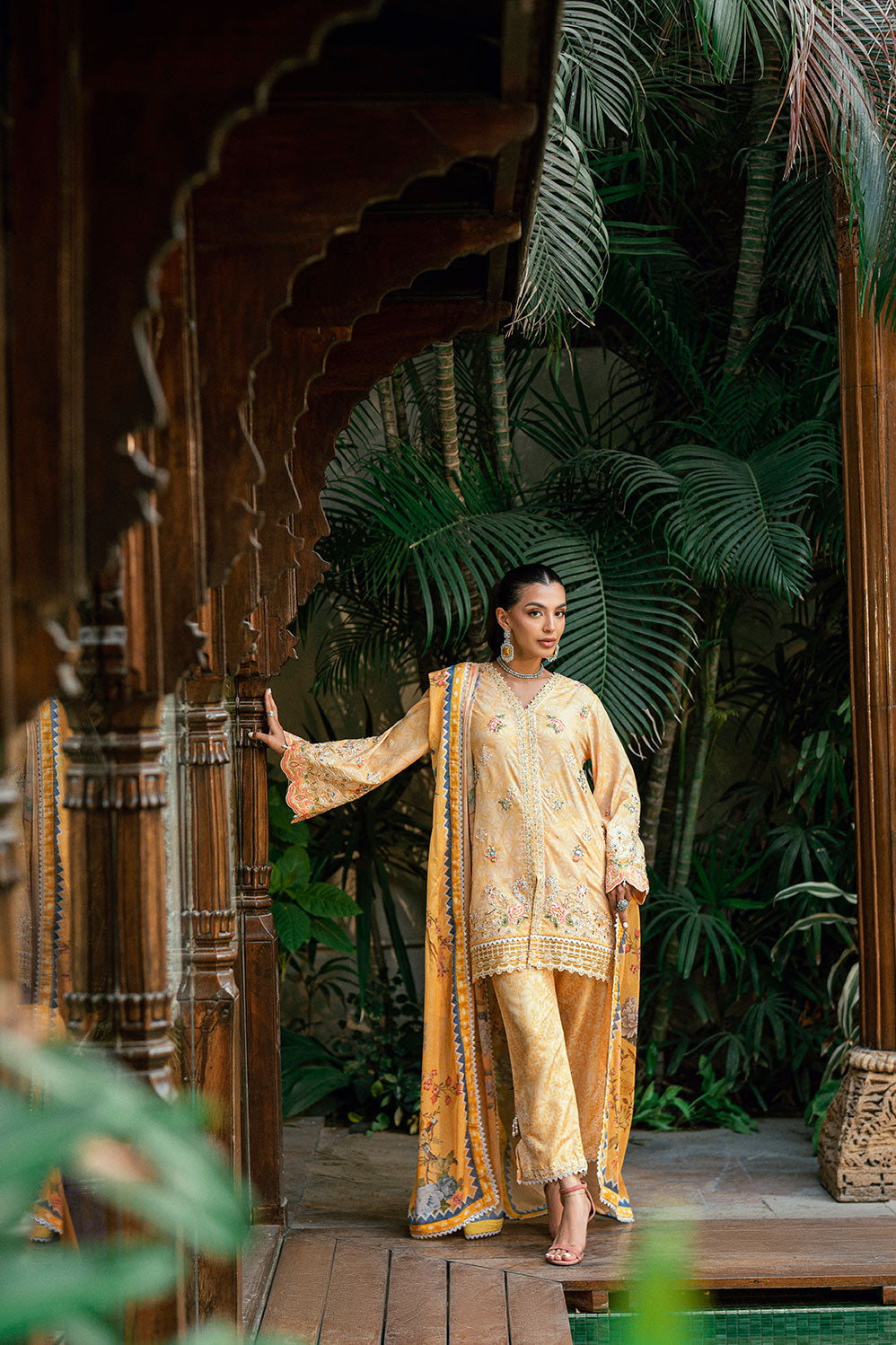 SS25DA-2753 YELLOW 2PCS HAND EMBELLISHED KURTA WITH TROUSER