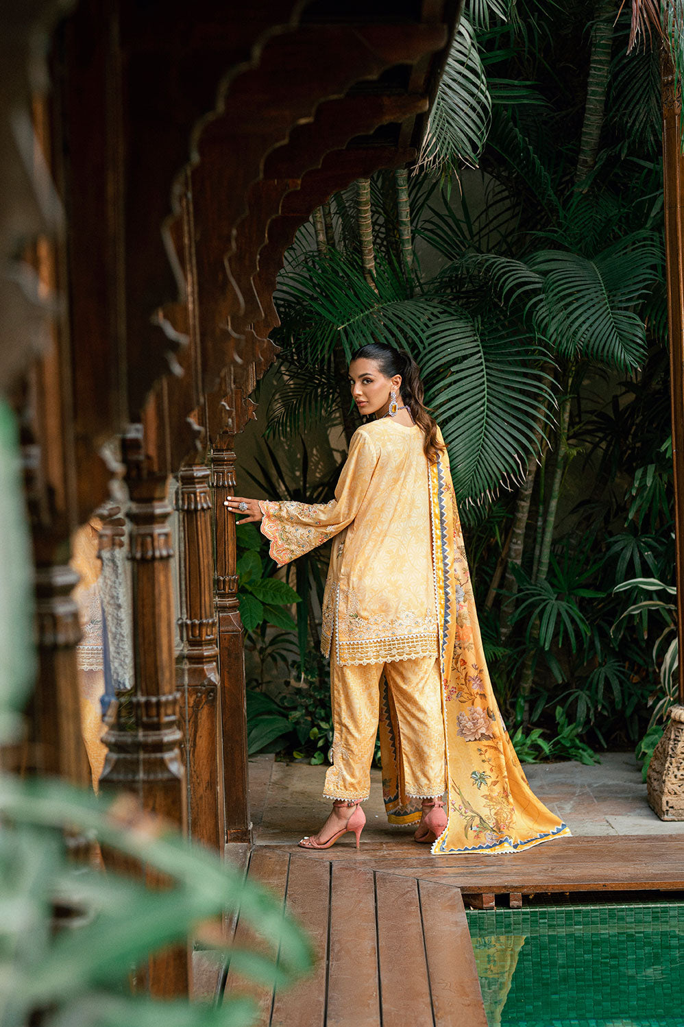 SS25DA-2753 YELLOW 2PCS HAND EMBELLISHED KURTA WITH TROUSER