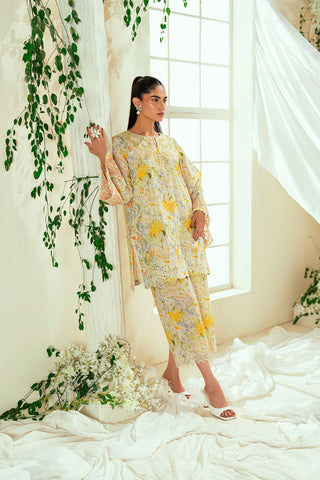 SS25DC-2548 OFF-WHITE LAWN 2PCS EMBROIDERED KURTA WITH TROUSER