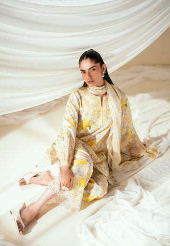 SS25DC-2548 OFF-WHITE LAWN 2PCS EMBROIDERED KURTA WITH TROUSER