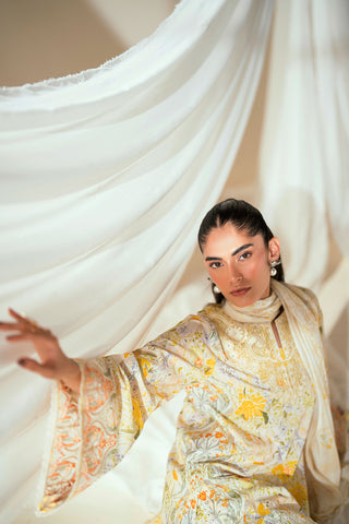 SS25DC-2548 OFF-WHITE LAWN 2PCS EMBROIDERED KURTA WITH TROUSER