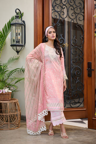 SS24DU-3183 - PINK -  EMBROIDERED LAWN - 3PCS