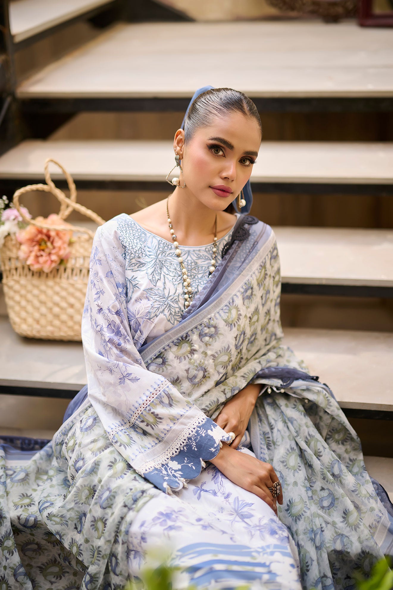 SS24DU-3185 - SKY BLUE -  EMBROIDERED LAWN - 3PCS