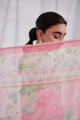 SS25DC-2559 PINK COTTON JACQUARD 2PCS EMBROIDERED KURTA WITH TROUSER