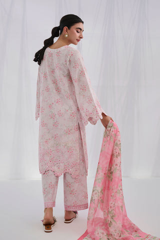 SS25DC-2559 PINK COTTON JACQUARD 2PCS EMBROIDERED KURTA WITH TROUSER