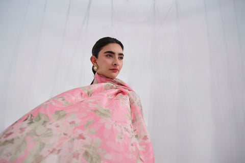 SS25DC-2559 PINK COTTON JACQUARD 2PCS EMBROIDERED KURTA WITH TROUSER