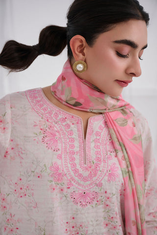 SS25DC-2559 PINK COTTON JACQUARD 2PCS EMBROIDERED KURTA WITH TROUSER