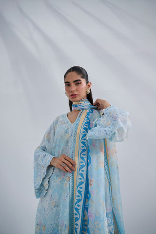 SS25DC-2560 SKY BLUE COTTON JACQUARD 2PCS EMBROIDERED KURTA WITH TROUSER