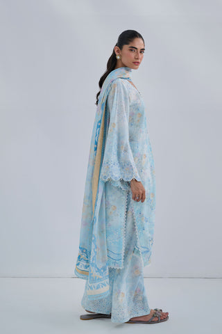 SS25DC-2560 SKY BLUE COTTON JACQUARD 2PCS EMBROIDERED KURTA WITH TROUSER