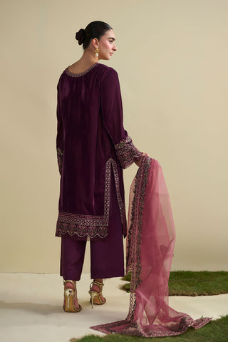 FW25DA-2805   MAGENTA  2PCS  EMBROIDERED KURTA WITH TROUSER