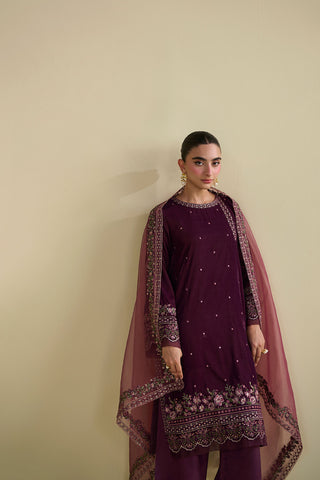 FW25DA-2805   MAGENTA  2PCS  EMBROIDERED KURTA WITH TROUSER