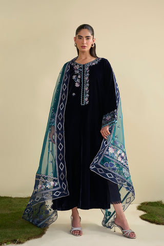 FW25DD-2812  BLUE  EMBROIDERED  DUPATTA