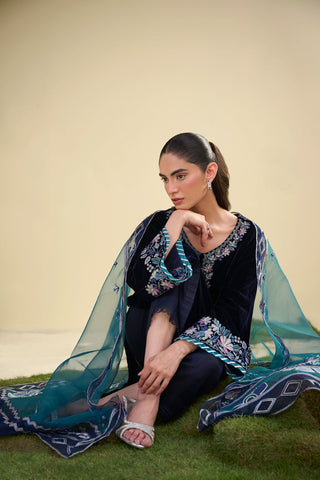 FW25DA-2812   NAVY BLUE  2PCS  EMBROIDERED KURTA WITH TROUSER