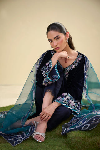 FW25DA-2812   NAVY BLUE  2PCS  EMBROIDERED KURTA WITH TROUSER