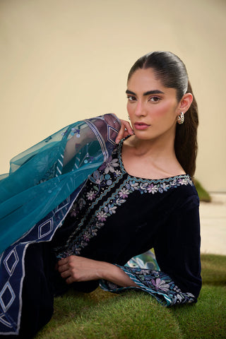 FW25DA-2812   NAVY BLUE  2PCS  EMBROIDERED KURTA WITH TROUSER