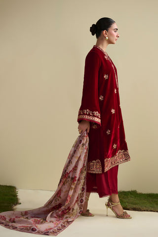 FW25DA-2828   MAROON  2PCS  EMBROIDERED KURTA WITH TROUSER