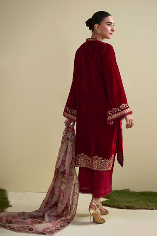 FW25DA-2828   MAROON  2PCS  EMBROIDERED KURTA WITH TROUSER